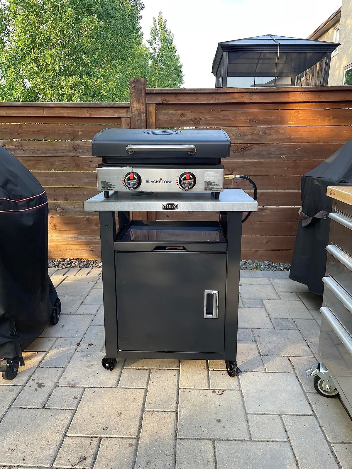 NUUK Outdoor Grill Cart with Storage Cabinet Metal Kitchen Island Prep Table with Movable Universal Wheels and Stainless Steel Top for Outside BBQ Backyard Include Hooks Spice Rack customer photo 2