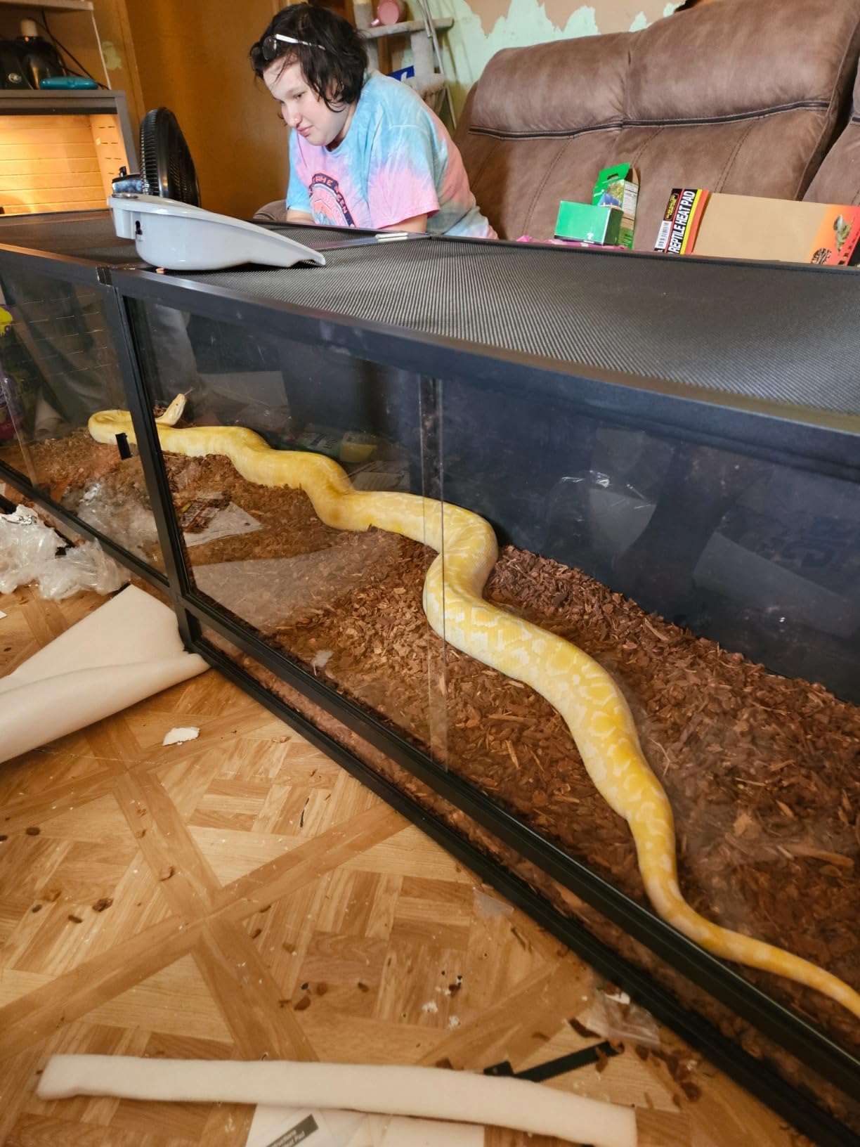 8FT PVC Reptile Enclosure 8x2x2FT, 240 Gallon Modular Expandable Terrarium with Tempered Glass Front Opening Sliding Doors, Lockable Habitat for Bearded Dragon Gecko Lizard Snake, Black customer photo 2