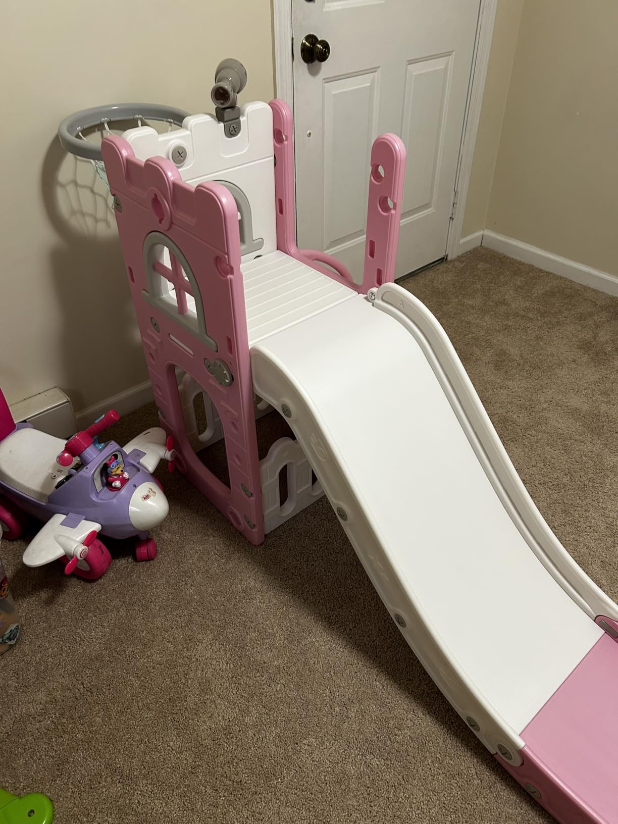 LulliSpace 6 in 1 Toddler Slide,Kids Climber Slider for Indoor Outdoor Playground with Basketball Hoop,Storage and Telescope,L Shaped Slide for Toddler Climber Playset customer photo 1