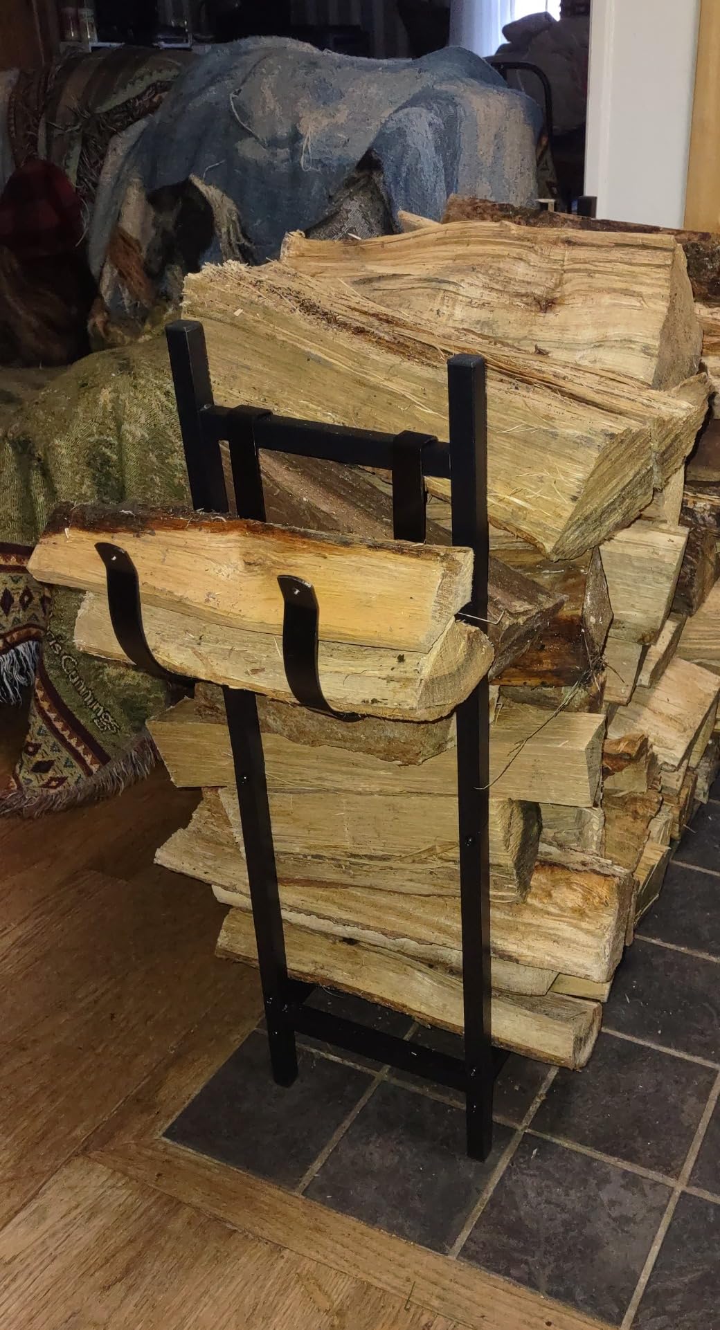 4FT Outdoor Firewood Rack, Wood Storage with 600D Waterproof Oxford Cover Heavy Duty 8 Legs Firewood Log Holder Indoor with Log Carrier, Gloves, and Kindling Hooks for Fireplace Patio Deck Wood Rack customer photo 1