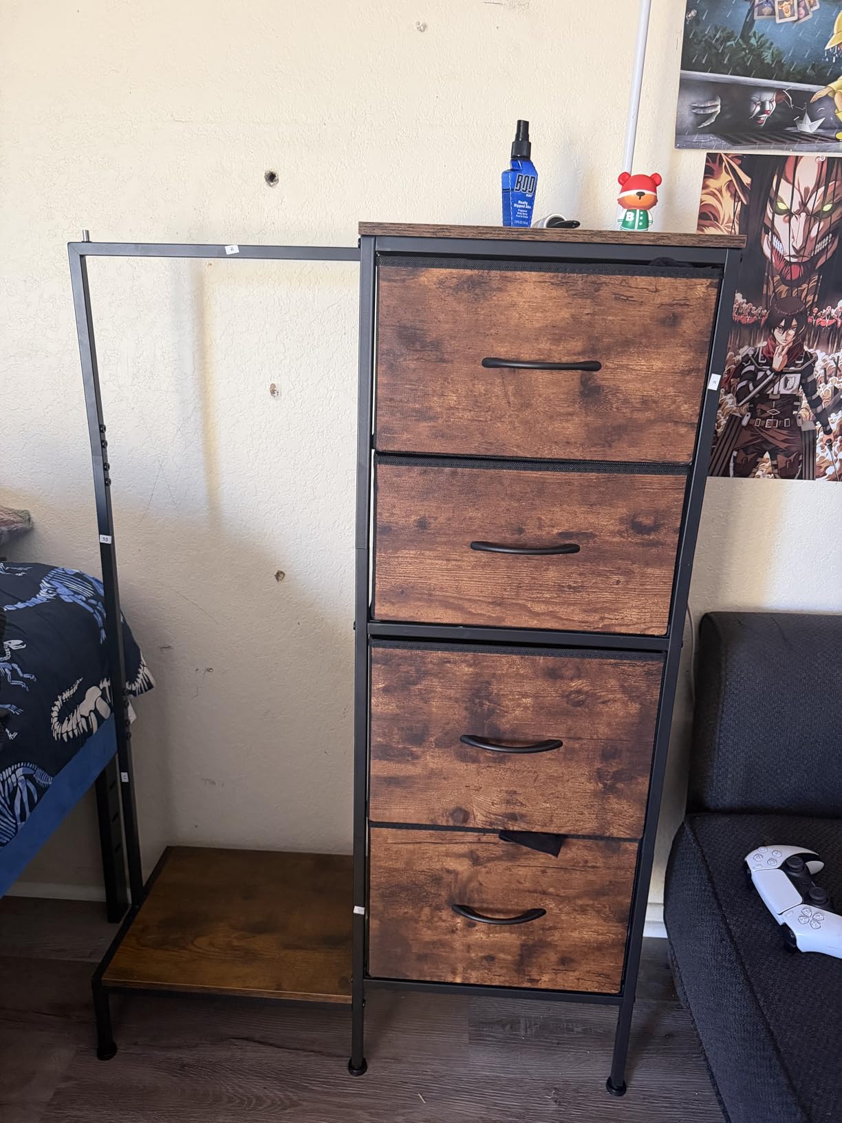 HIGDBFE Tall Dresser 44''H with Hanging Rack, 4 Drawers Small Closet Dresser for Bedroom, Reversible Fabric Chest of Drawers with Clothes Rack, Tall Storage Tower, Sturdy Frame, White customer photo 2