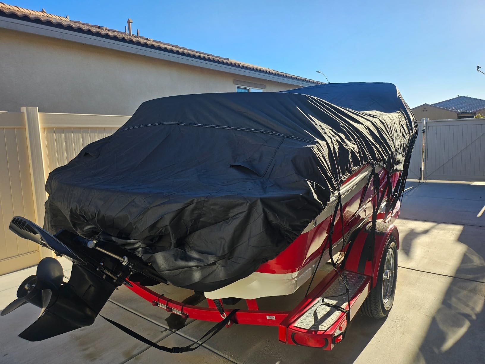 5-Ply 1600D+1200D Pontoon Boat Cover, 17'-20' | Waterproof & Durable Tear-Resistant Cover for Trailerable & Mooring, Large Storage Bag & Reinforced Windproof Straps customer photo 2