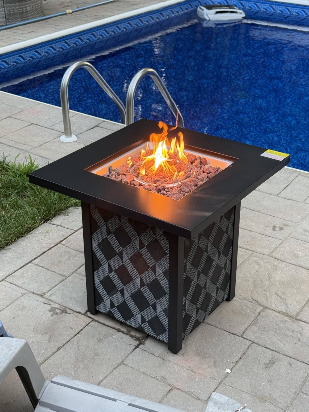 Ciays 43″ Fire Pit Table with Glass Beads & Lid, CSA-Certified Gas Fire Pit with Cup Holders, Hanging Shelf & Nylon Cover, Large Outdoor Fire Pit for Patio/Porch/Deck, 60,000 BTU Heat Output, CIFPT9B customer photo 2