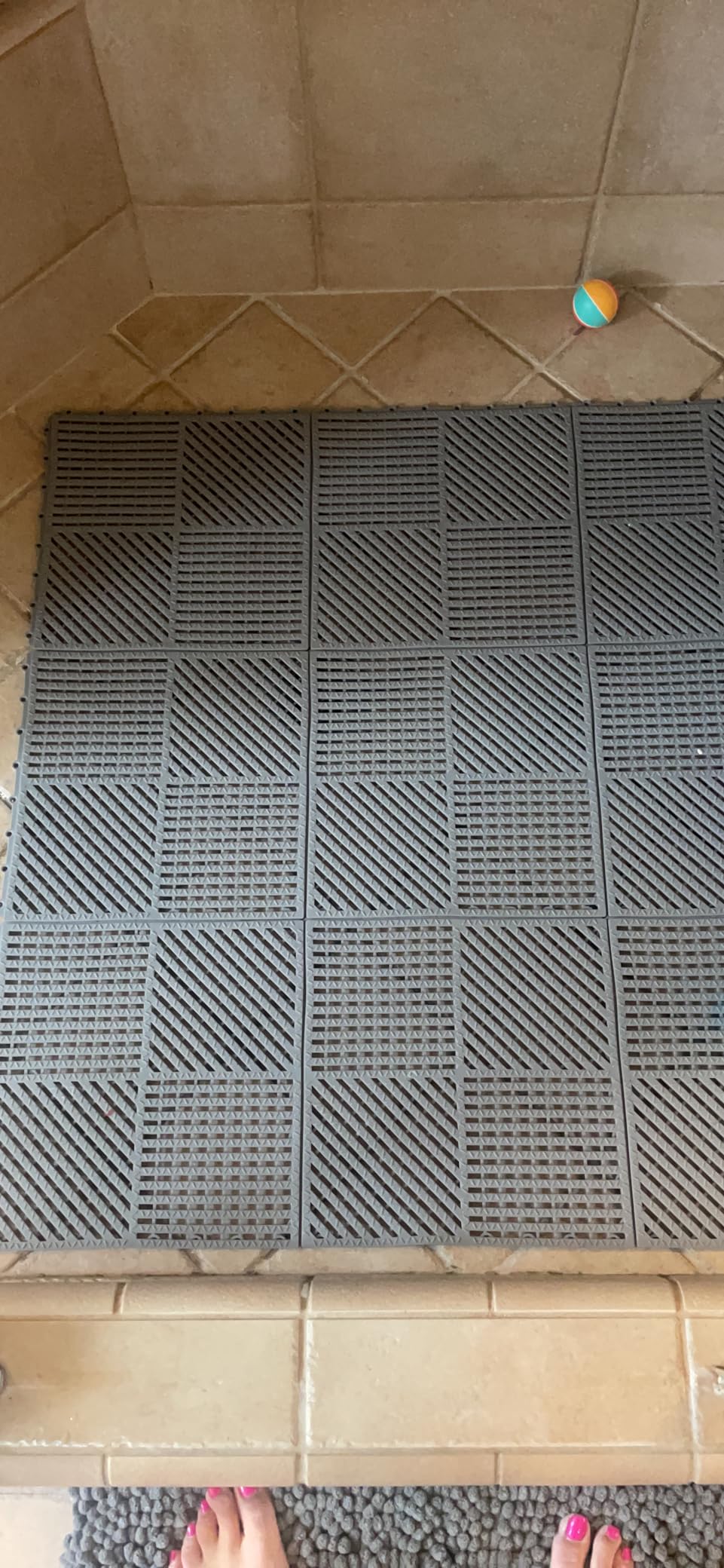 18 Pack Interlocking Drainage Tiles Double Non-Slip Tiles Mat with Drain Holes for Pool, Bathroom, Shower, Pantry, Patio, Boat, Pet Area, 12