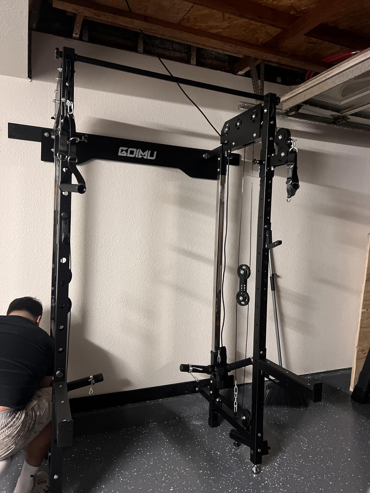 WM3-V4 Folding Squat Rack, Wall Mounted Power Rack with Dual Independent Pulley System, Functional Trainer with 5 Adjustable Function Modes for Space Saving customer photo 1