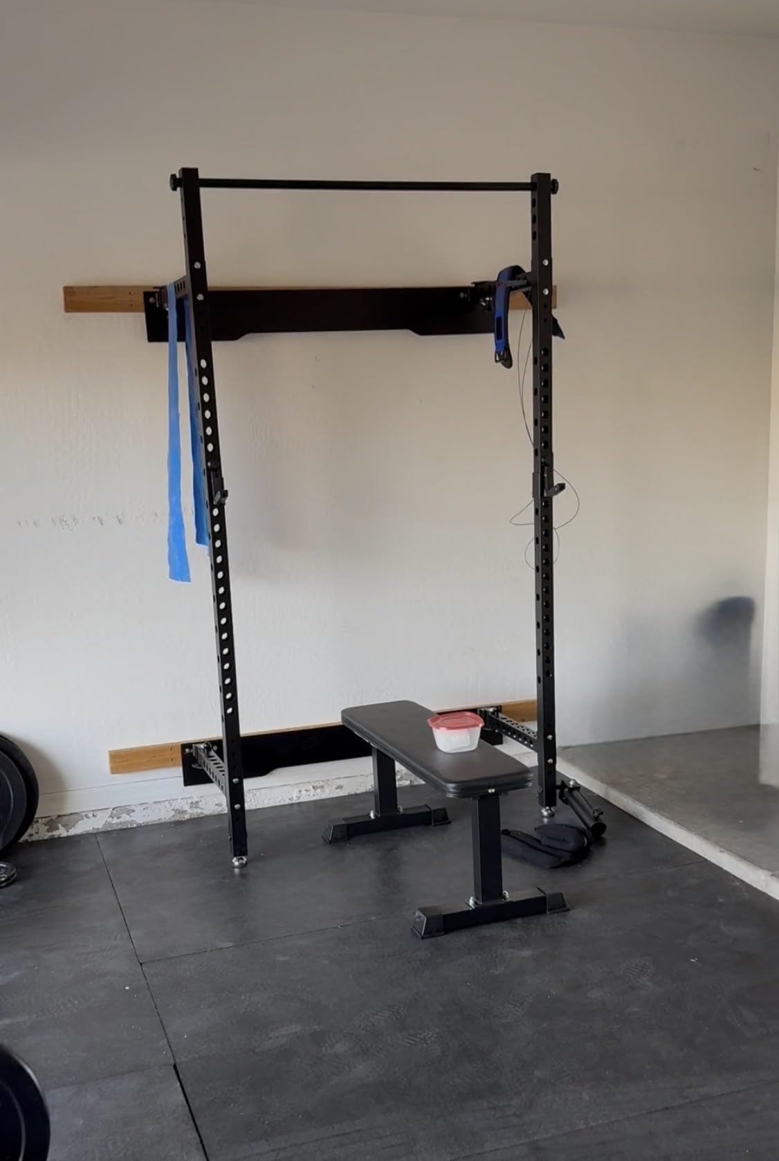 JELENS FS01 Folding Squat Rack, Wall Mounted Power Rack for Home Gym, Space Saving Multi-Functional Power Cage with More Attachments customer photo 2