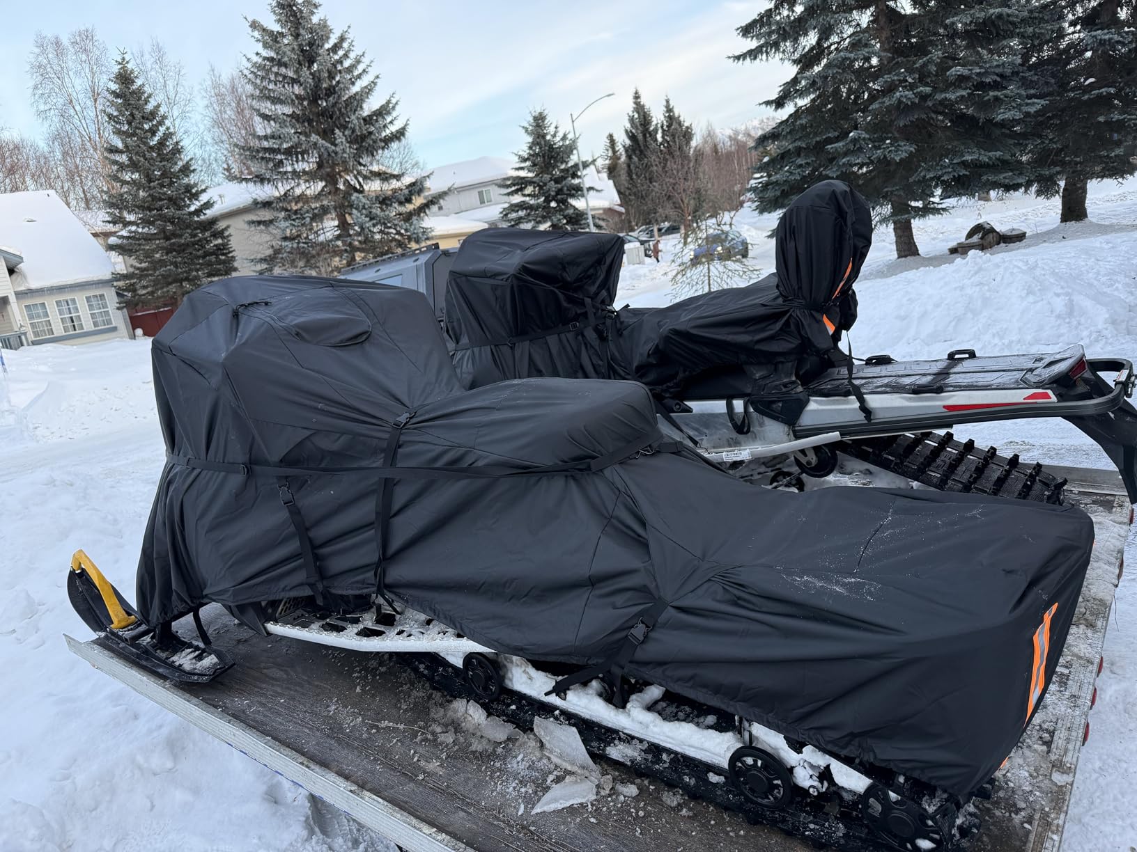 Comnova Snowmobile Cover 130 Inch - Premium 600D Outdoor Snowsled Cover, Heavy Duty & Waterproof All Weather Protection Covers, Black, Fit Up to 130