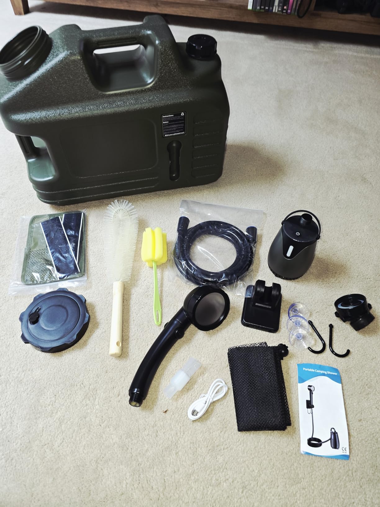 Portable Camping Shower Kit with 5 Gallon Water Jug, 8000mAh Rechargeable Shower Pump IPX8 Waterproof, 5 Pressure Modes, BPA Free Water Container for Camping, Hiking, Beach, Pet Bathing, Car Washing customer photo 1