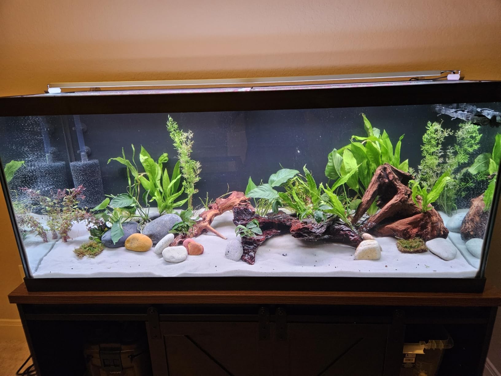 Hlivelood Farmhouse 30-40 Gallon Fish Tank Stand w/Power Outlet, Aquarium Stand w/Cabinet&Sliding Barn Door, Heavy Duty Reptile Tank Stand for Fish/Turtle/Reptile Terrarium, 1000LB Capacity, Rustic WH customer photo 1