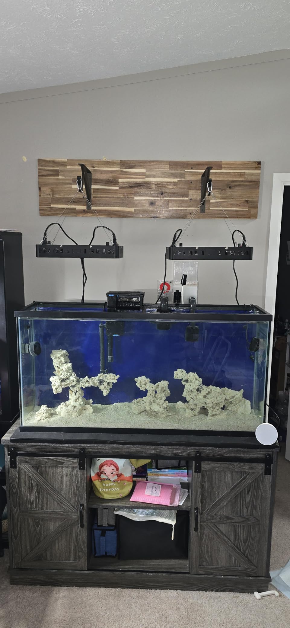 Hlivelood Farmhouse 30-40 Gallon Fish Tank Stand w/Power Outlet, Aquarium Stand w/Cabinet&Sliding Barn Door, Heavy Duty Reptile Tank Stand for Fish/Turtle/Reptile Terrarium, 1000LB Capacity, Rustic WH customer photo 2