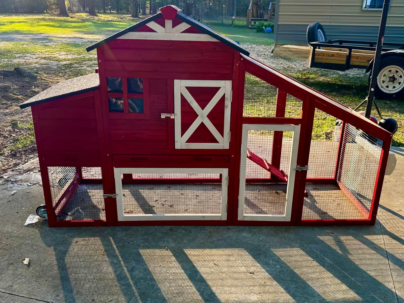 80.5’’ Large Chicken Coop with Run, Mobile Chicken House with Nesting Box and Leakproof Pull-on Tray, Wooden Hen Poultry Cage with Waterproof Roof for 2 to 4 Chickens, Chicken Tractor with Wheels customer photo 1