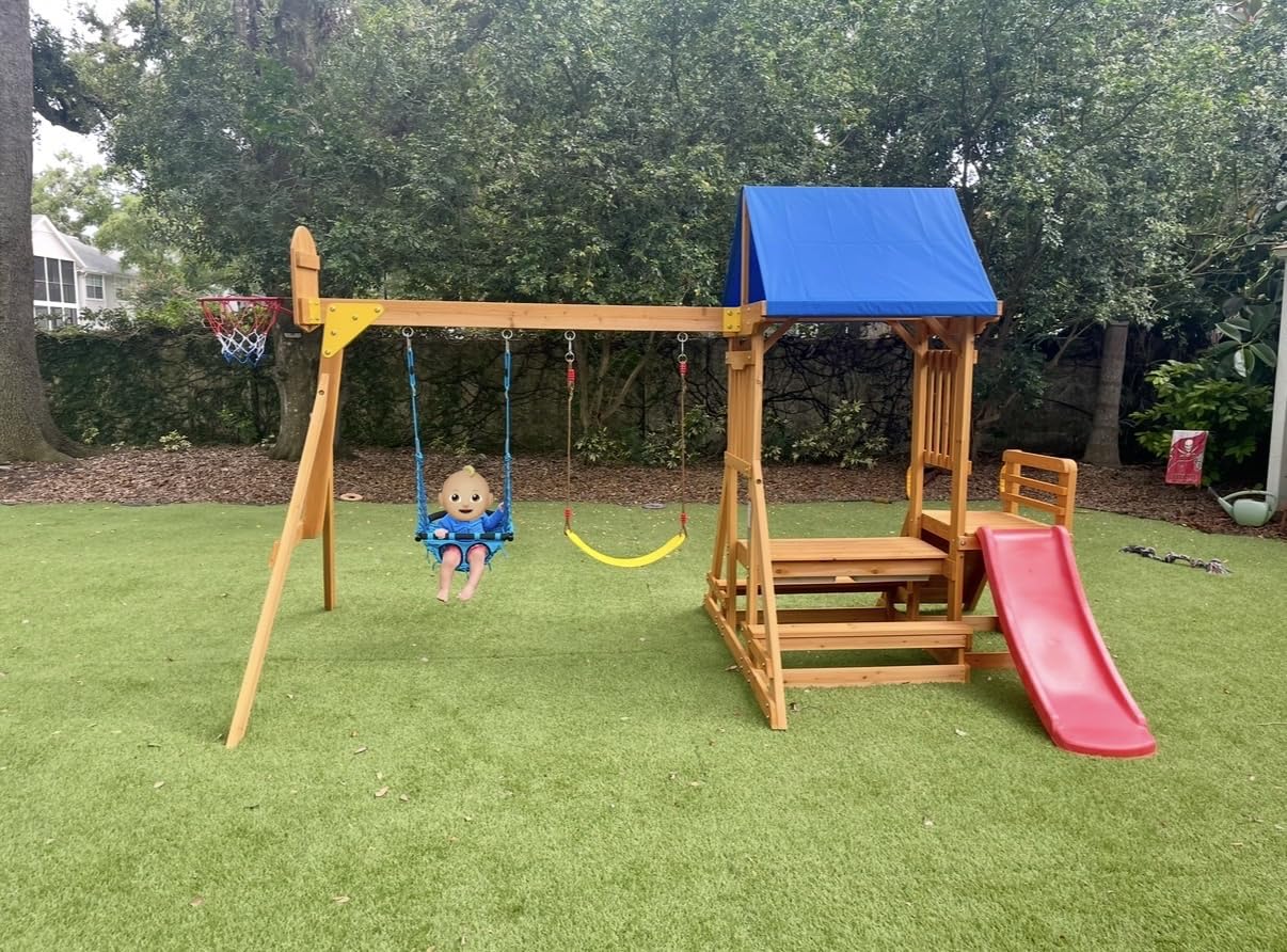 SUNIBOXI Wooden Swing Sets for Backyard, for Ages 3-8 customer photo 2