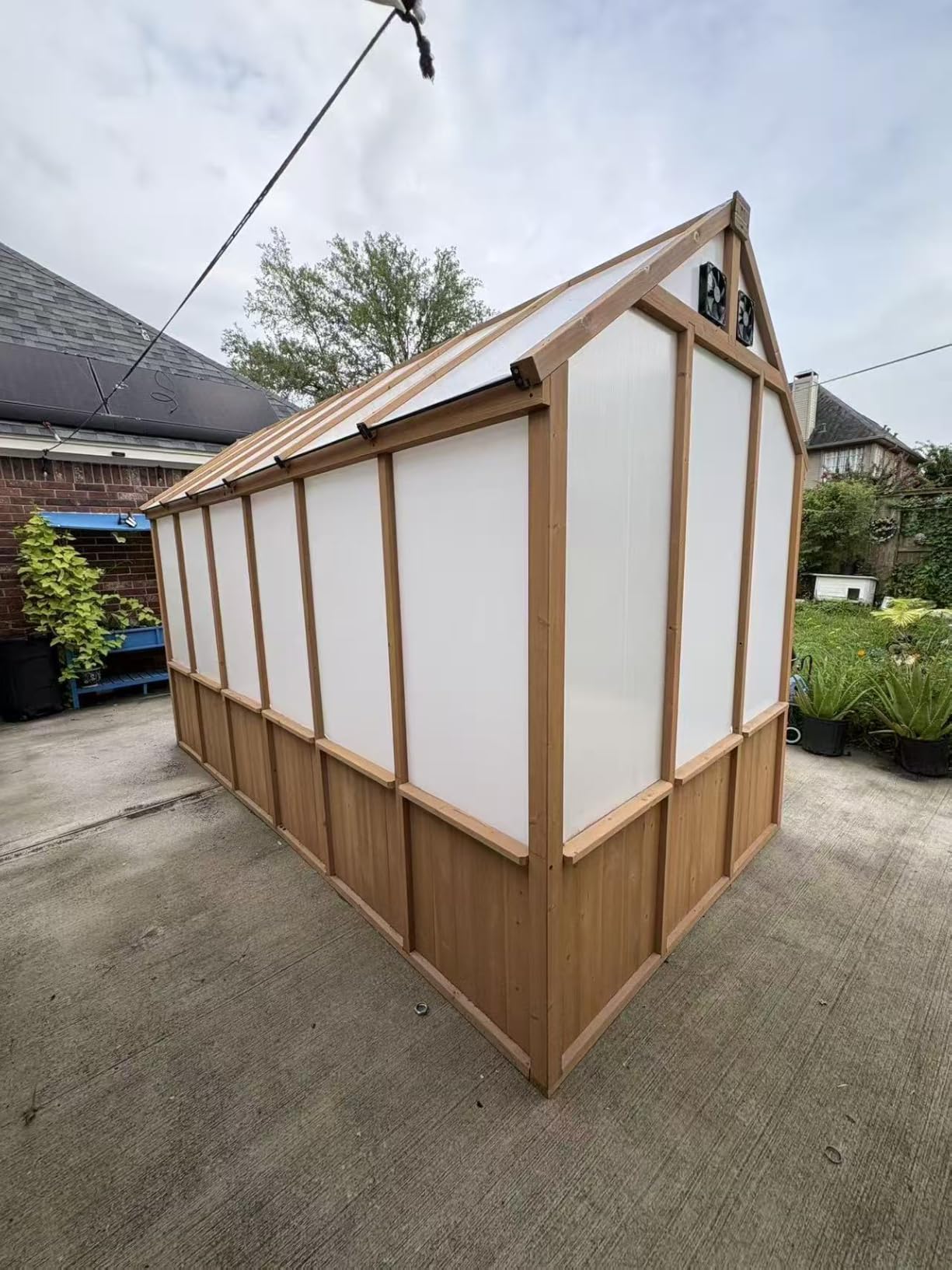 Modern Shade EverBloom 6.5'x12' Wooden Greenhouse, 8' Extra-Tall Cedar Wood Greenhouse with Built-in Outdoor Faucet Kit, Heavy Duty Greenhouse with Built-in Shelving, Power Strip & Ventilation System customer photo 2