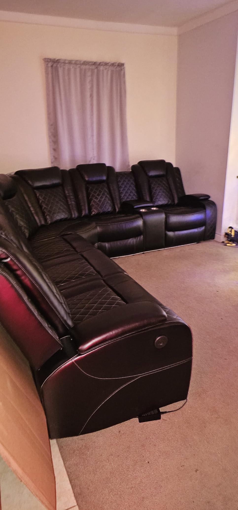 Power Recliner Sectional Sofa with Speaker, Black Faux Leather Reclining Couch for Living Room, 6-Seat L Shaped Sectional Couch with LED/USB Port/Cup Holder for Home Theater customer photo 1