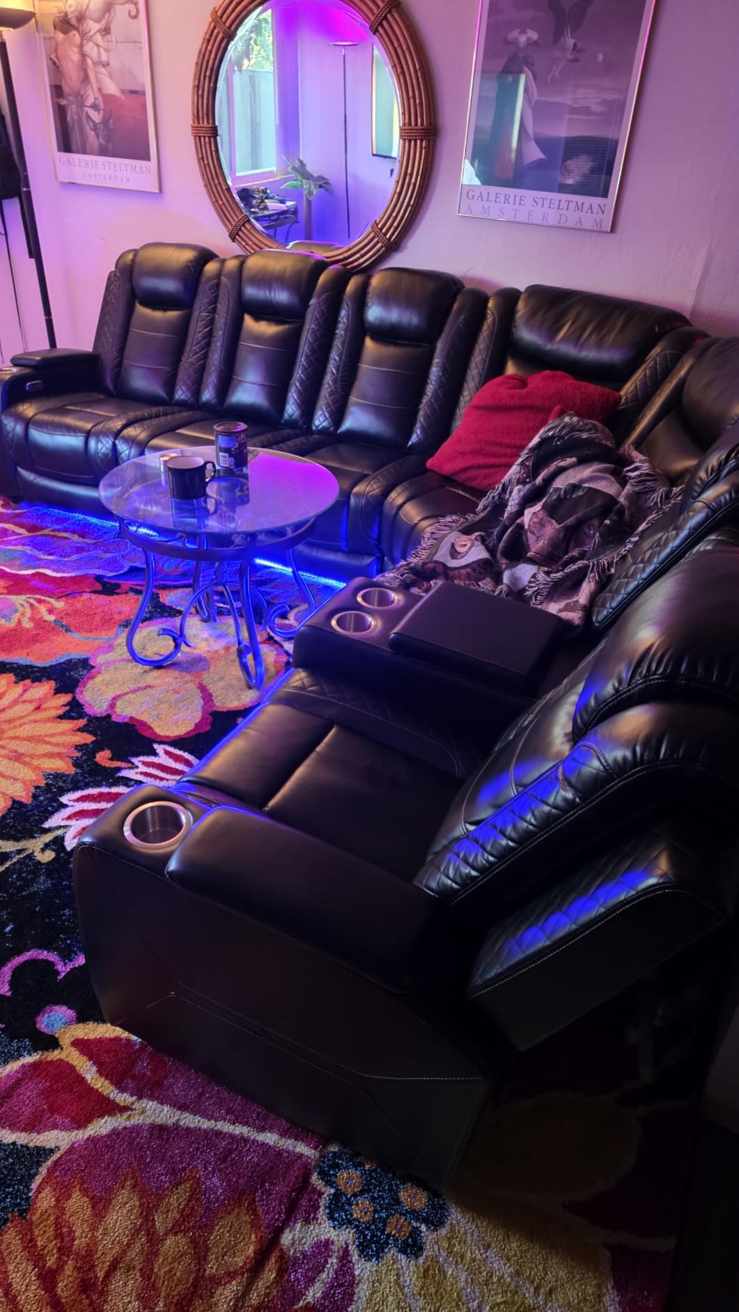 Power Recliner Sectional Sofa with Speaker, Black Faux Leather Reclining Couch for Living Room, 6-Seat L Shaped Sectional Couch with LED/USB Port/Cup Holder for Home Theater customer photo 2