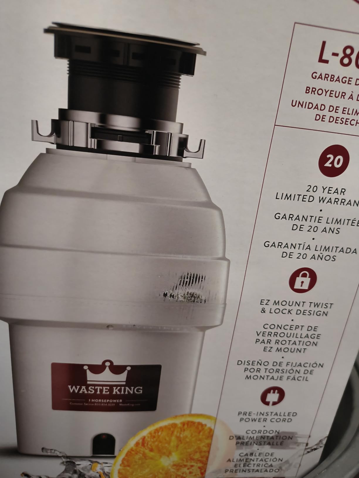 Moen L-8000 Waste King 1 HP Garbage Disposal with Power Cord customer photo 2