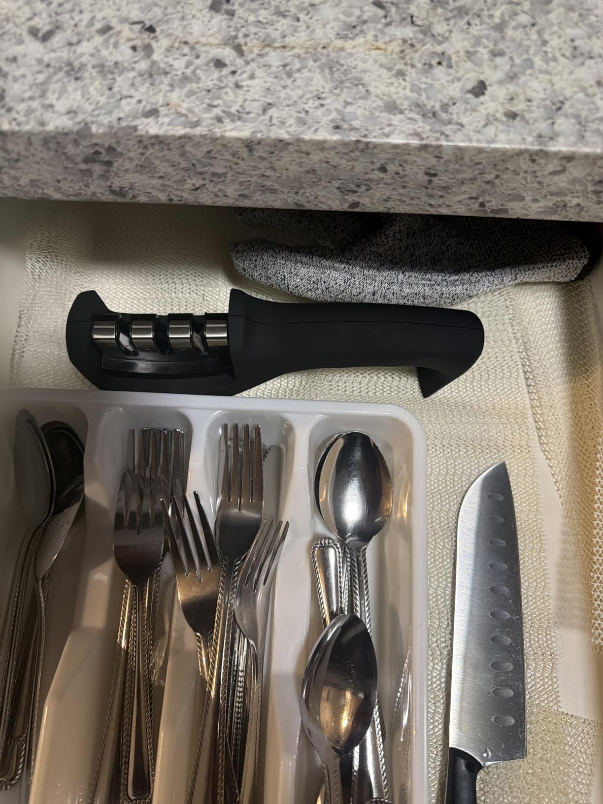 4-in-1 Kitchen Knife Accessories: 3-Stage Knife Sharpener Helps Repair, Restore, Polish Blades and Cut-Resistant Glove (Black) customer photo 1