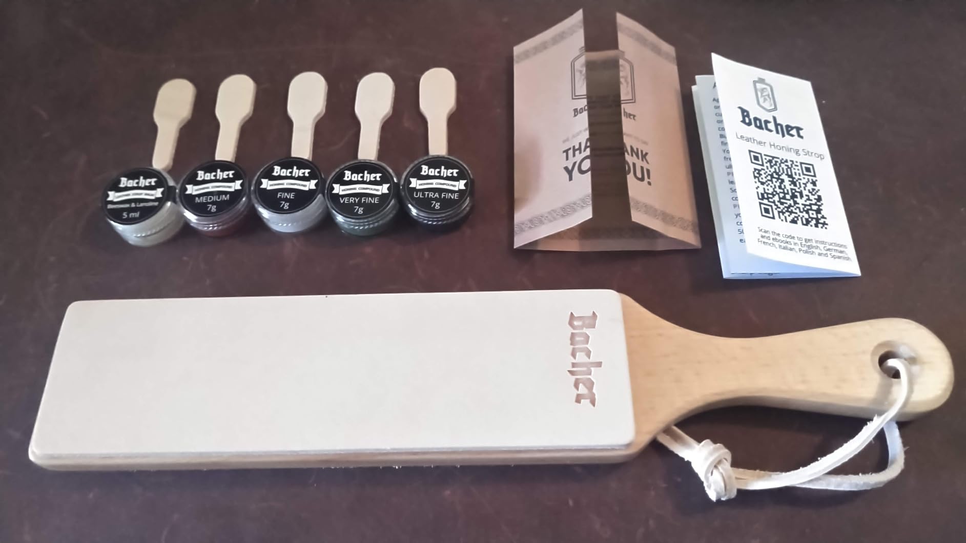 Bacher Leather Strop - 12.6 in, Knife Sharpening Kit, 4 Compounds & Balm customer photo 1