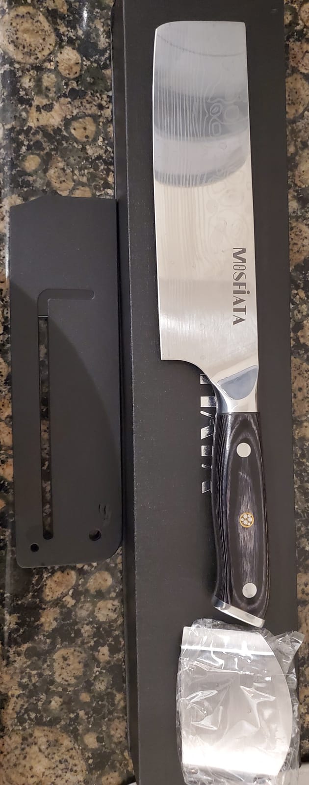 MOSFiATA 7” Nakiri Chef's Knife with Finger Guard, German High Carbon Stainless Steel EN1.4116 Vegetable Knife, Multipurpose Kitchen Knife with Micarta Handle in Gift Box customer photo 2