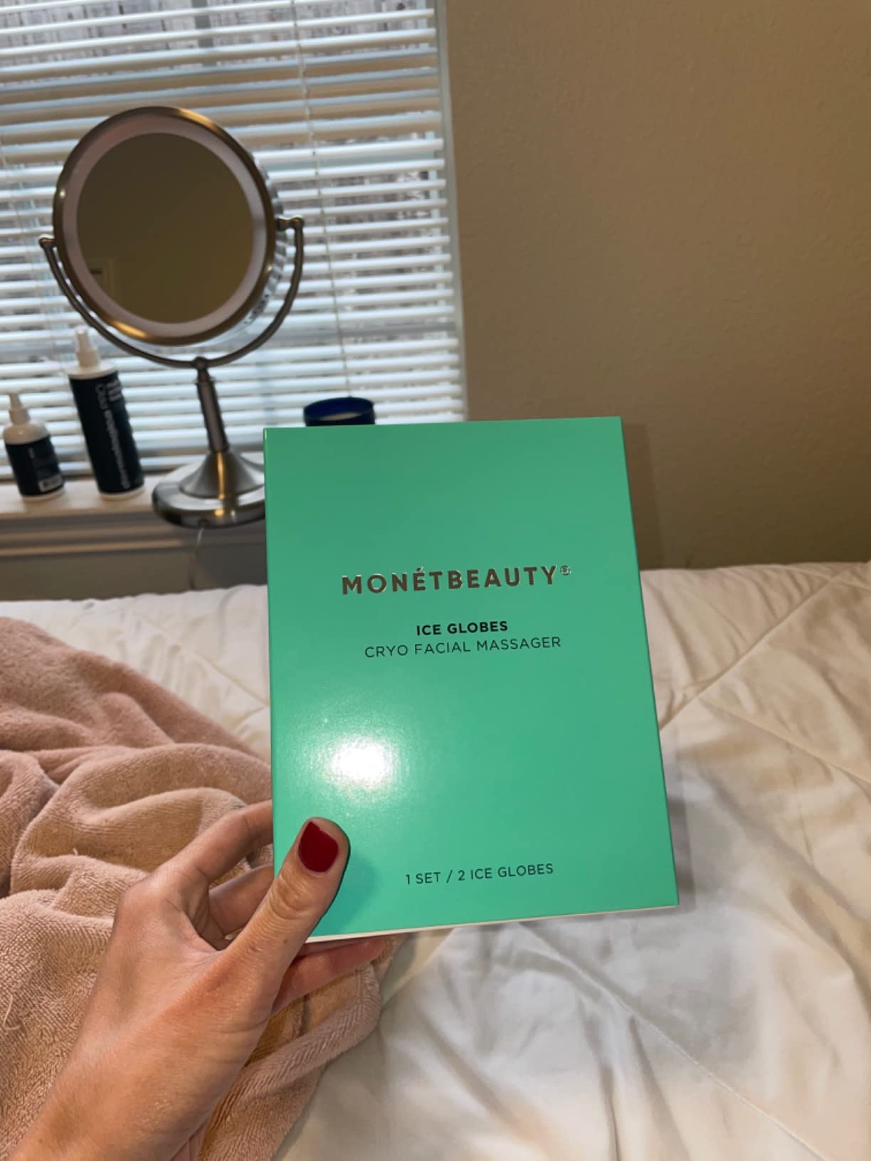MonétBeauty Tighten Skin, Depuff & Sinus Relief? Try Ice Globes for Face, Freezer Safe Facial Globes for Daily Beauty Routines, Face Roller to Enhance Circulation and Complexion - Blue customer photo 1