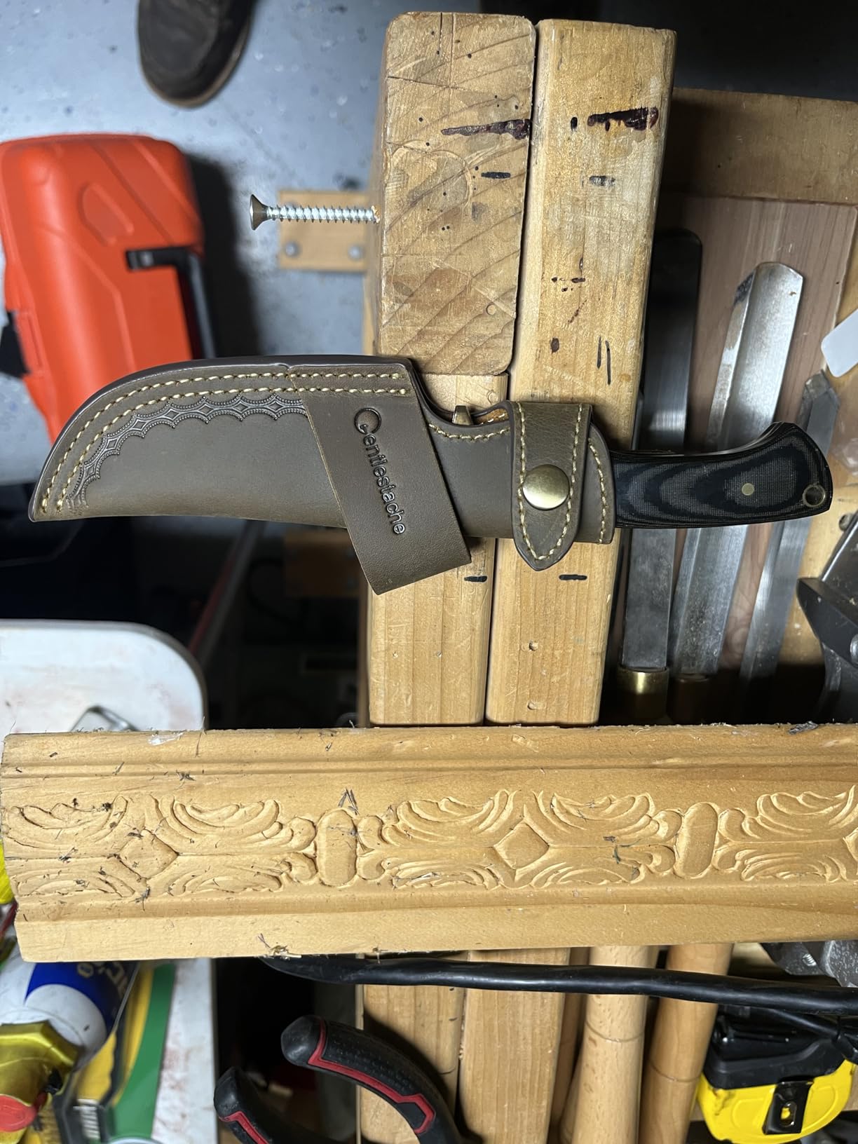 Gentlestache Horizontal Knife Sheath for belt EDC Compact Draw Knife Holster Dark Brown customer photo 1