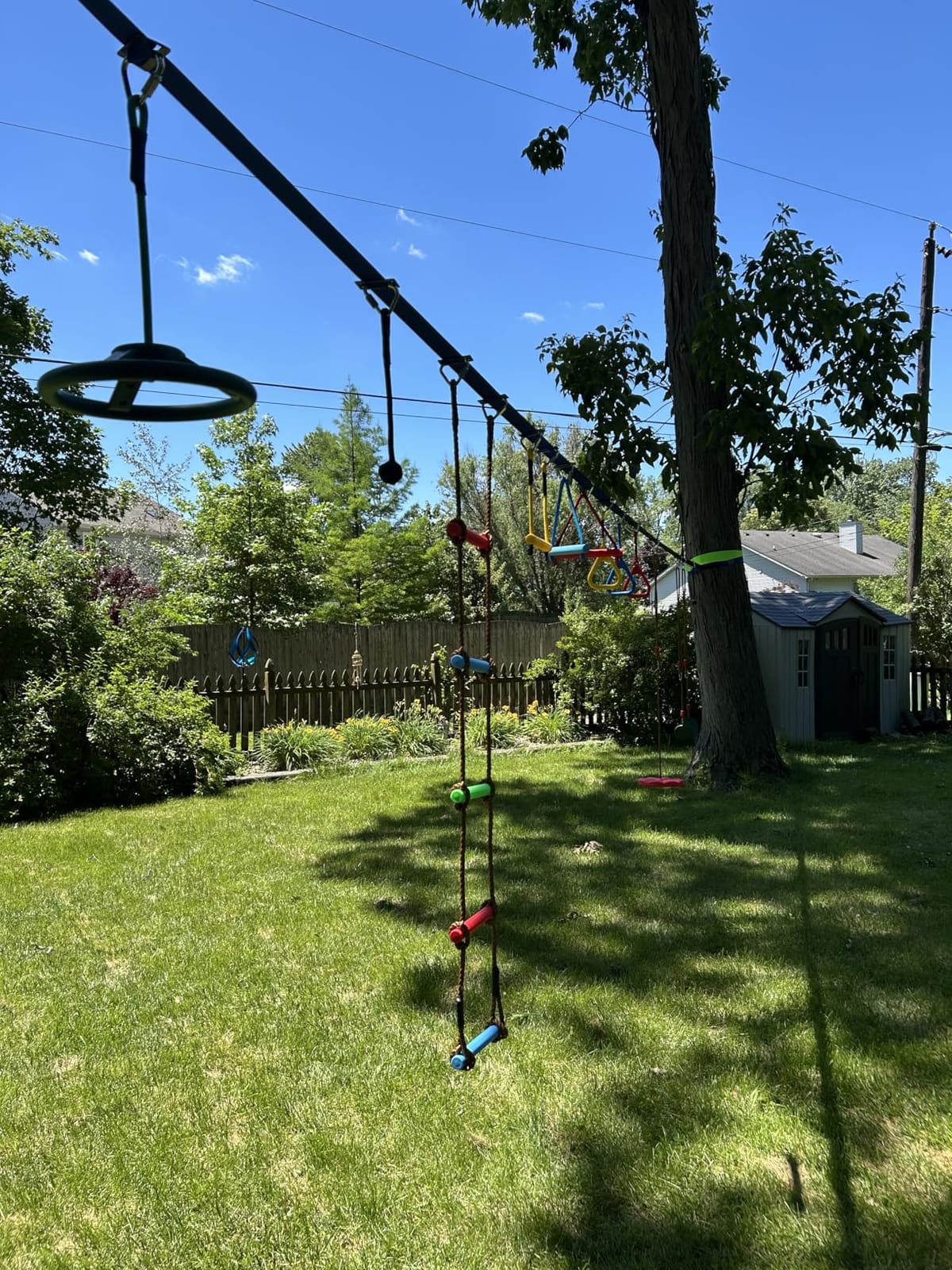 Ninja Warrior Obstacle Course for Kids Backyard-65ft Slackline Kit with 13 Obstacles, Upgraded Quick-Install Buckles No Threading, Install Anywhere, Easy Setup Backyard Playground Set customer photo 1