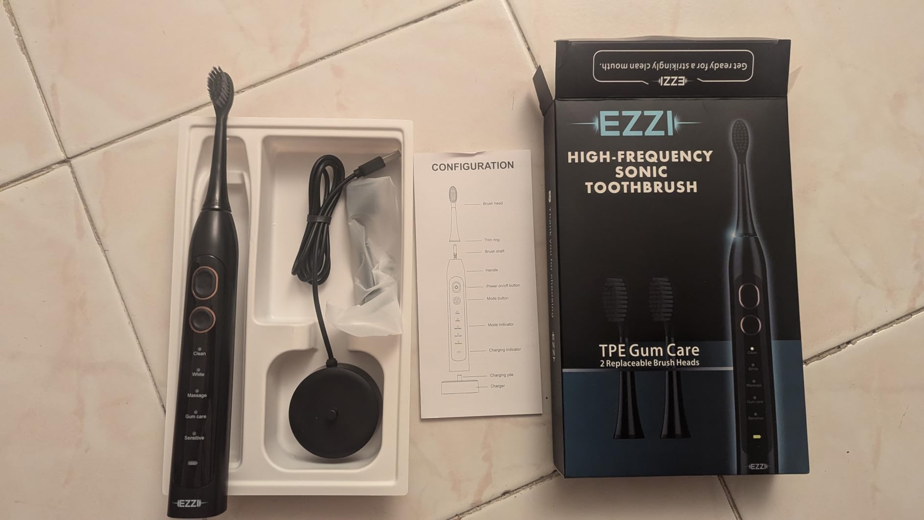 EZZI Sonic Electric Toothbrush | Ultra Soft Tapered Bristles | 60-Day Rechargeable Battery | 42,000 Vibrations/Min | for Adults, Sensitive Teeth, Receding Gum Disease, Whitening, Braces, Travel customer photo 1