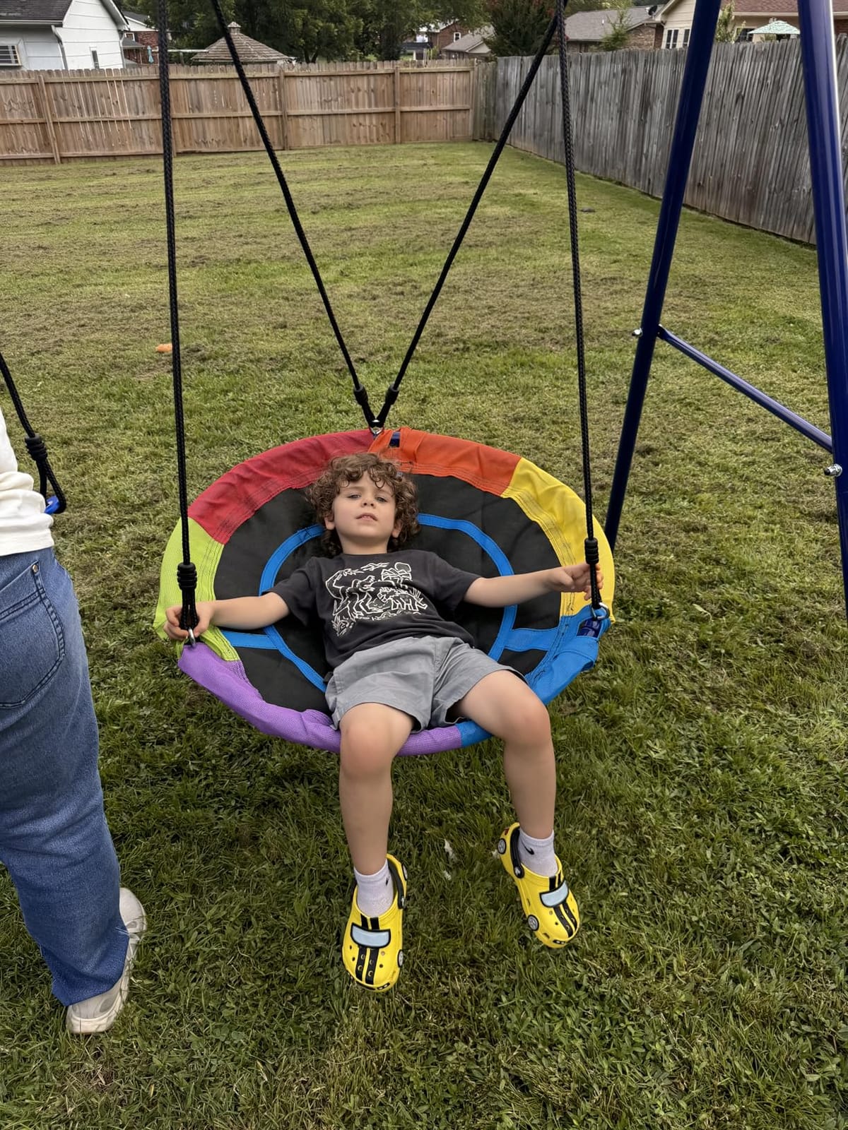Lunafun Swing Set, 440lbs, Heavy-Duty A-Frame Metal Outdoor SwingStand, 1 Saucer & 1 Belt Swing seat for Playground, Backyard Pink customer photo 2