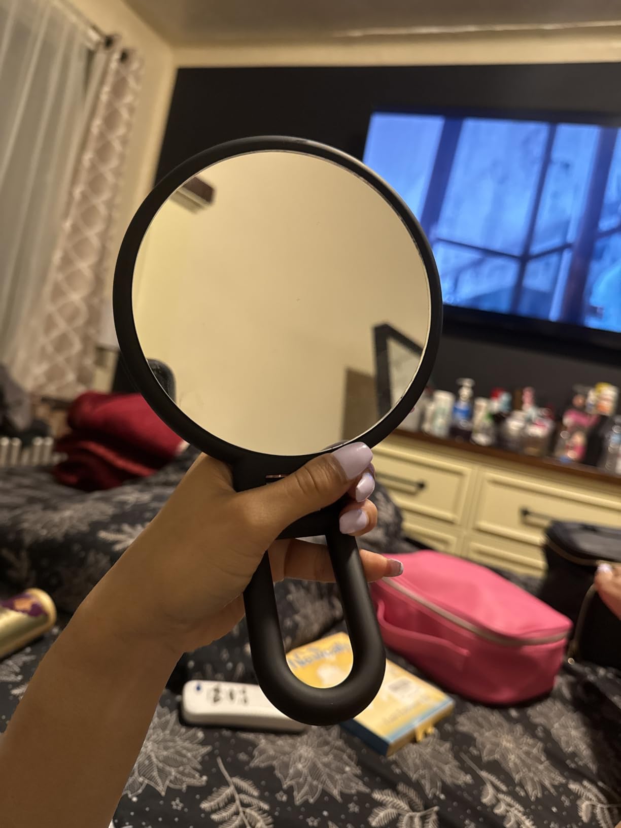 CLSEVXY Magnifying Handheld Mirror Double Sided, 1X 15X Magnification Hand Mirrors, Travel Folding Hand Held Mirror, 360°Rotation Pedestal Makeup Vanity Mirror customer photo 2