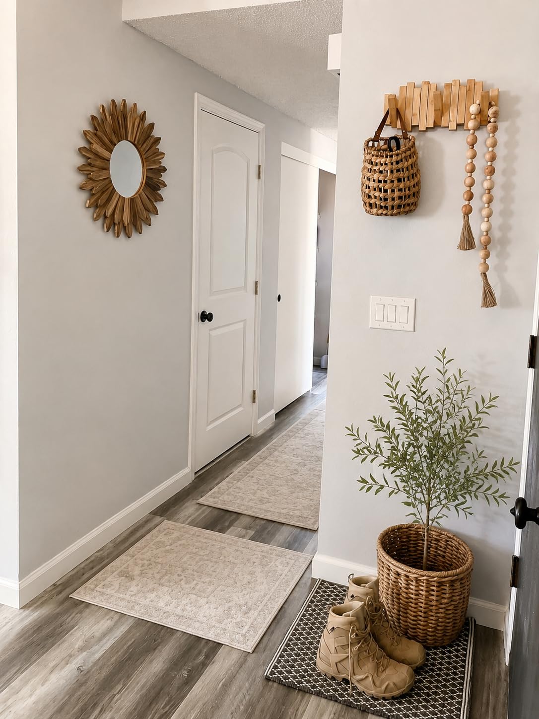 Honiway Boho Wall Decor Mirror 2 Pack 12 inch Rustic Wood Decorative Mirror for Room Decor Rustic Farmhouse Wall Decor for Bedroom Bathroom Living Room Entryway Tril Color customer photo 2