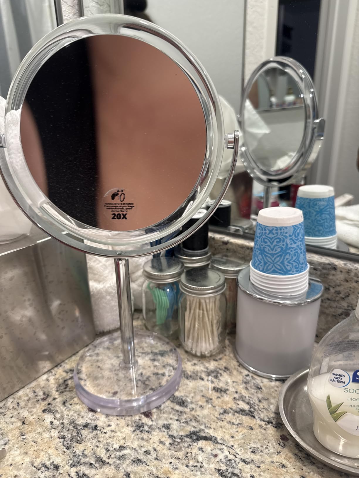 MIYADIVA 20X Magnifying Makeup Mirror,Double Sided 1X & 20X Magnifying Mirror with Stand,Tabletop Magnified Vanity Mirror with 360°Rotation for Bathroom or Bedroom 7.8 Inch customer photo 1