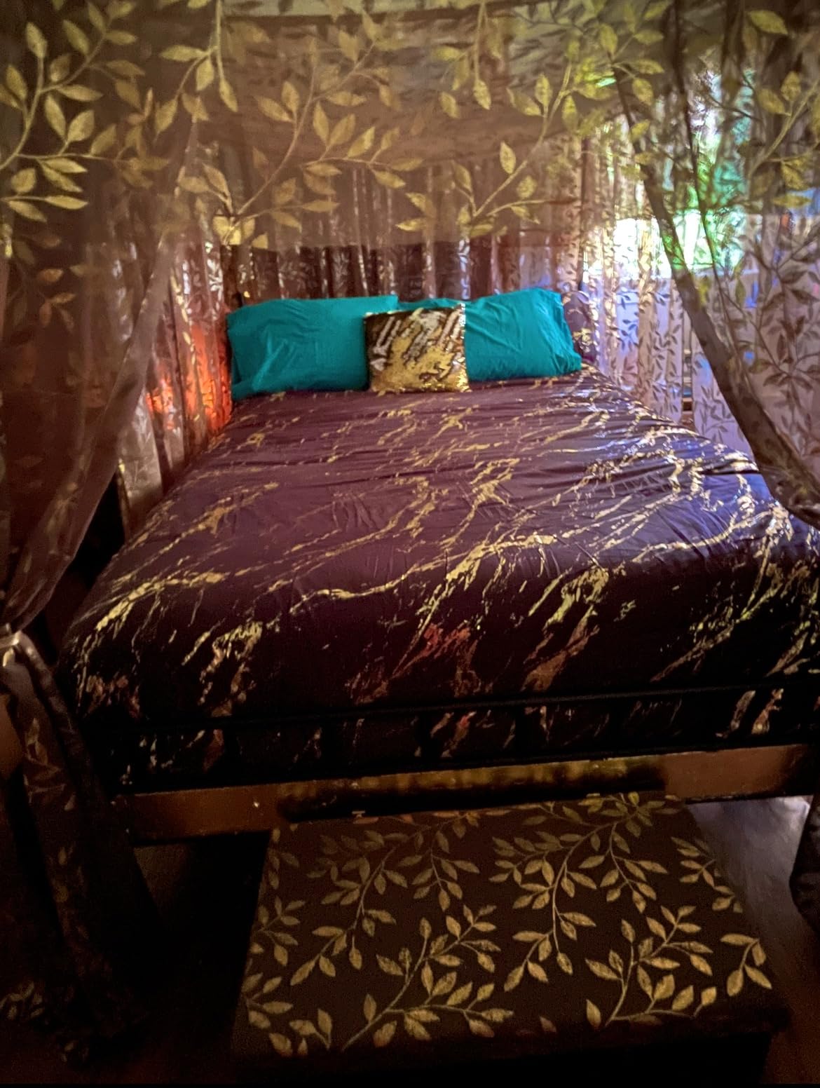 LIKIMIO Queen Canopy Bed Frame, Storage Headboard with Charging Station customer photo 2