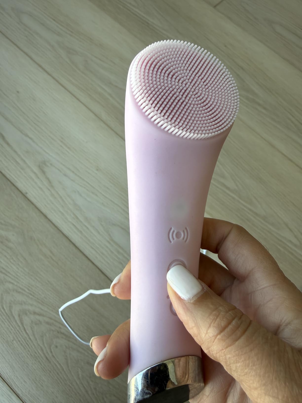 PRITECH Facial Cleansing Brush, Rechargeable Silicone Face Scrubber with Heat Massage End, Vibrating Exfoliator Scrubber for Deep Cleaning, Waterproof Face Brush for Women and Men (Pink) customer photo 2
