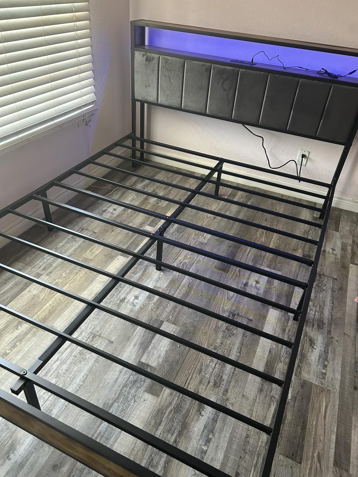 OLEVS King Bed Frame with Headboard, Metal Platform Bed King Size with 2-Tier Storage, LED Light & Charging Station Type C, No Box Spring Needed, Easy Assembly customer photo 1