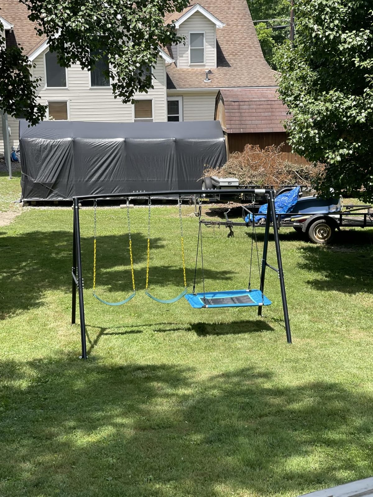 Hapfan 7.3ft Tall Swingset for Backyard with 3 Swings (White & Green) customer photo 2