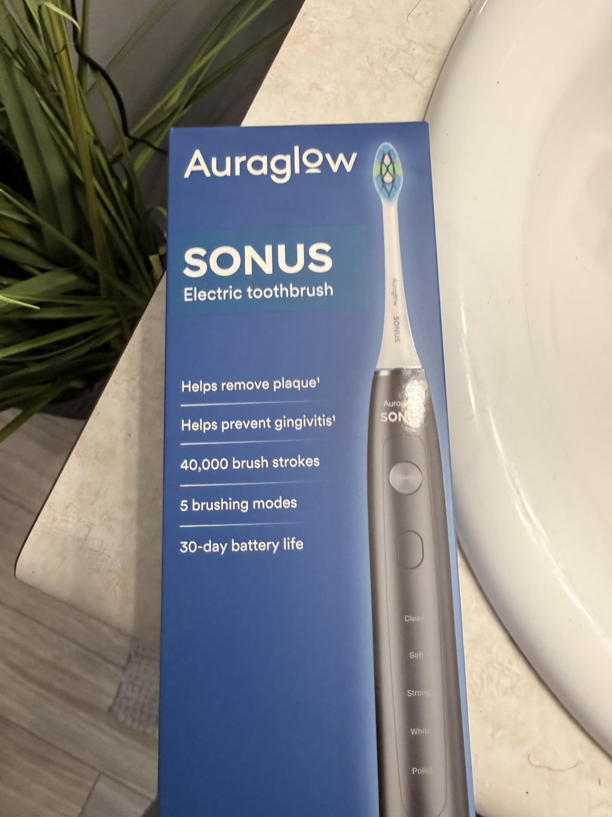 AURAGLOW Electric Toothbrush for Adults, Strong Sonic Toothbrush, 40,000 VPM, Rechargeable, 5 Modes, Removes 10x More Plaque, IPX7, 30-Day Battery, 2 Brush Heads & Travel Case customer photo 2