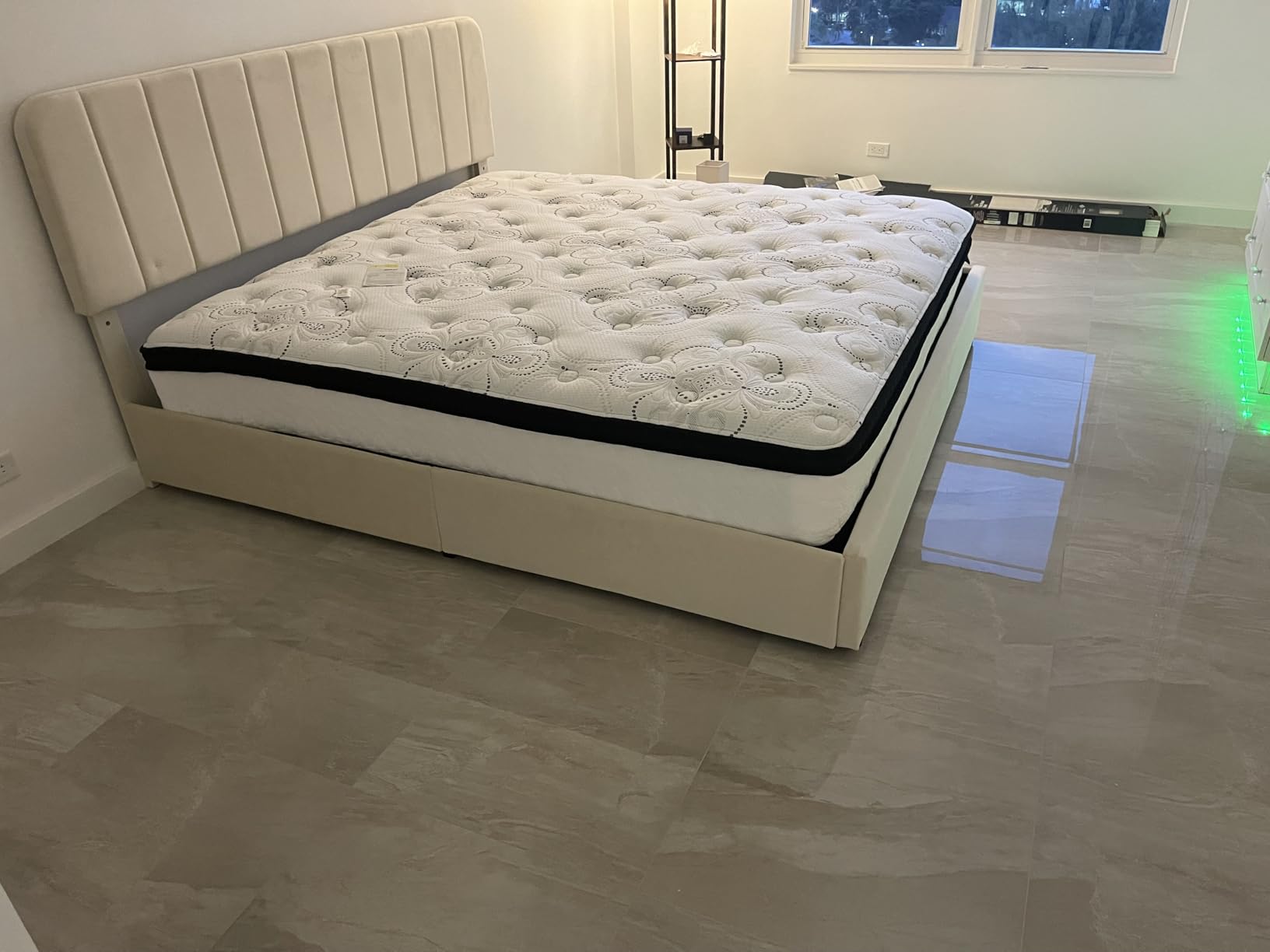 VECELO Full Size Upholstered Bed Frame with 4 Drawers and Headboard, Velvet Platform Storage Bedframe, Wooden Slats Support, No Box Spring Needed,Beige customer photo 2