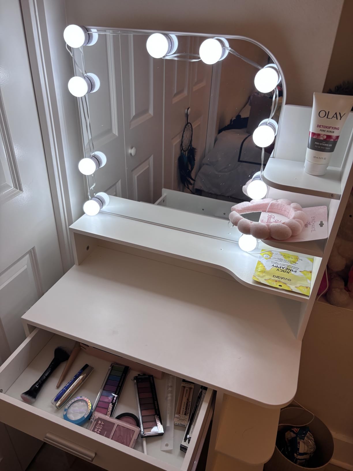 wanan Small Vanity, Set with Chair, Big Mirror & Lights, for Girls, White customer photo 1