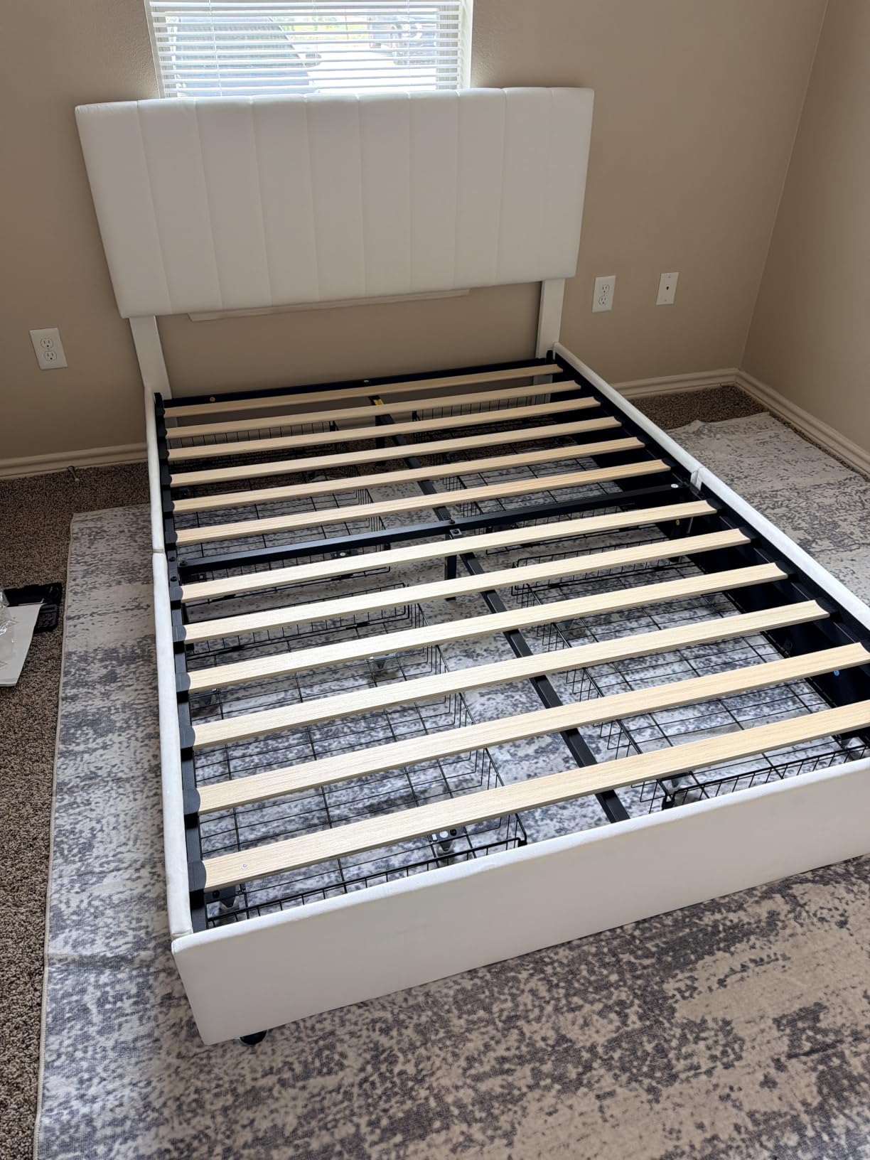 Allewie Full Size Storage Bed Frame, Vertical Channel Tufted Adjustable Headboard, Velvet Upholstered Platform Bed with 4 Oversized Underbed Drawers, Wooden Slats Support, No Box Spring Needed, White customer photo 1