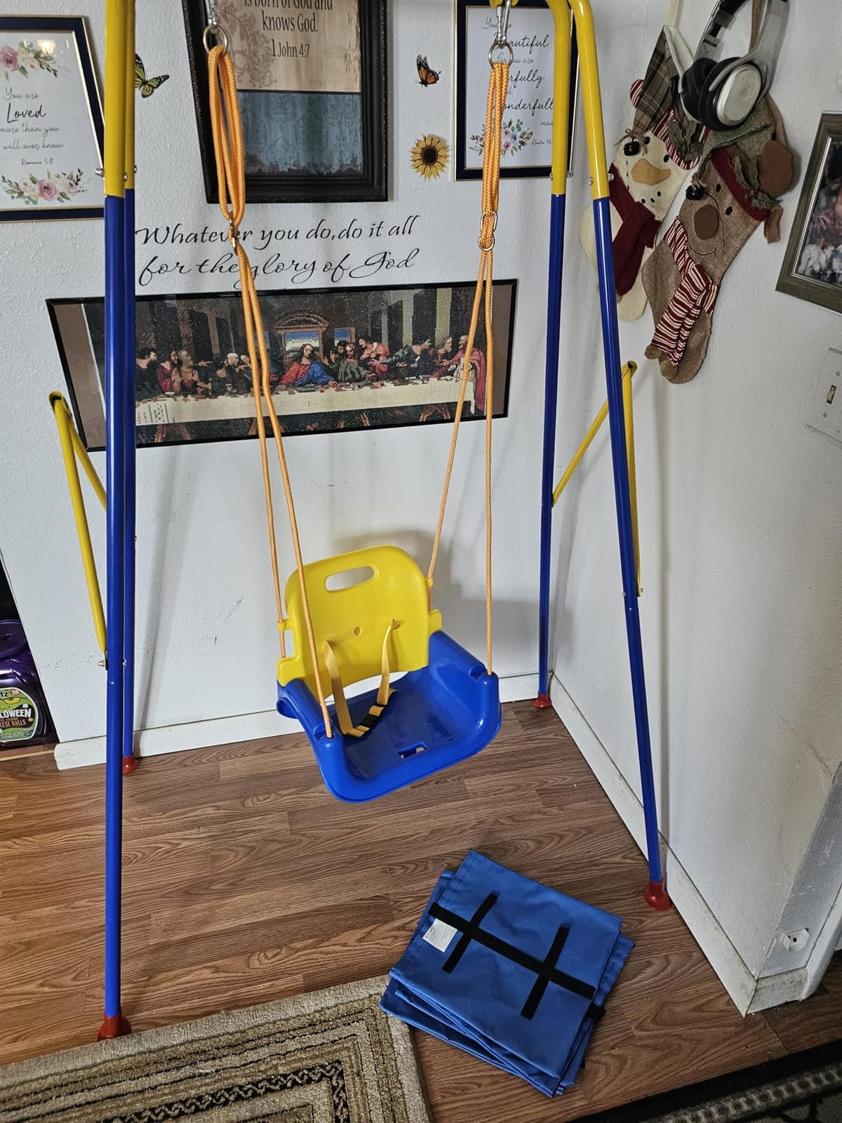 FUNLIO 3‑in‑1 Toddler Swing Set, Foldable Metal Stand, 4 Sandbags,Bluegreen customer photo 2