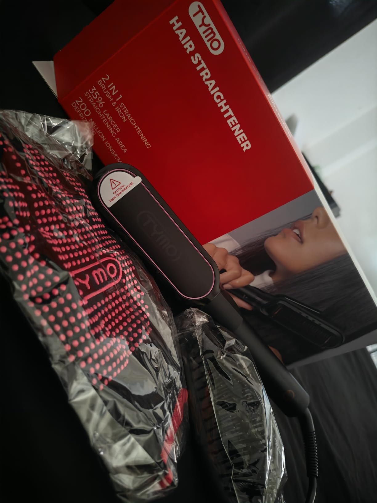 TYMO Flat Iron Hair Straightener Brush 2 in 1, 200M Ions Ceramic Hot Comb customer photo 1