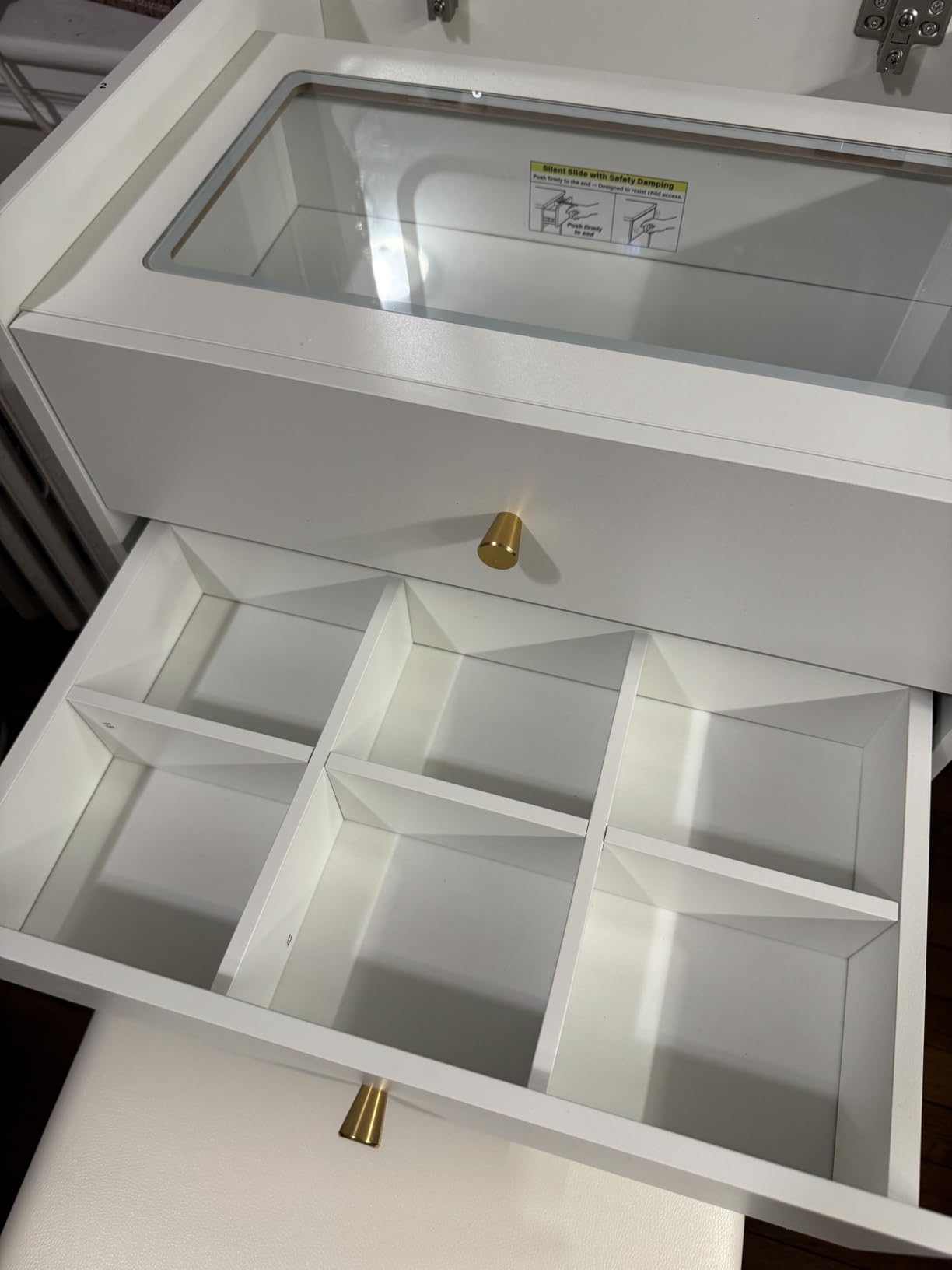 COMHOMA Makeup Vanity Desk with Mirror and Lights, Small 3 in 1 Vanity Table with Visible Glass Top, Flip Top & 3 Drawers, Compact Dressing with Storage Stool for Room or Office customer photo 2